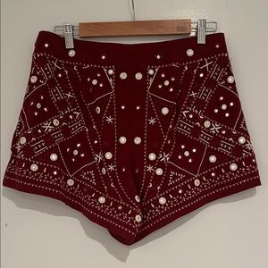 Zara Embroidered Red Shorts